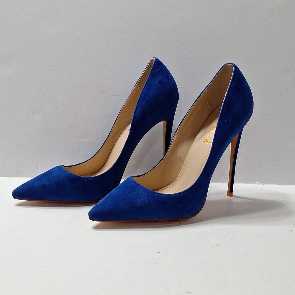 FSJ NWOB Blue Suede Streetwear Night Out Pointed Toe Stiletto Pump Heels Size 7 - Picture 5 of 15
